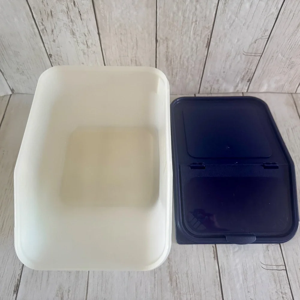 Tupperware Access Mates Large Storage Bin Navy Blue White Hinged Lid 108 211